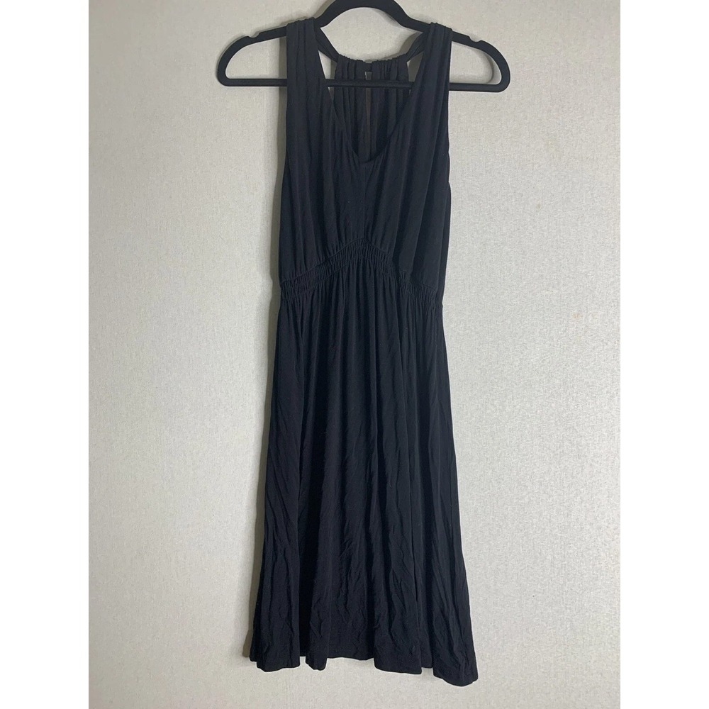 Cabi Dress Womens S Black V-Neck Racerback Smocked Waist Casual Minimalist LBD